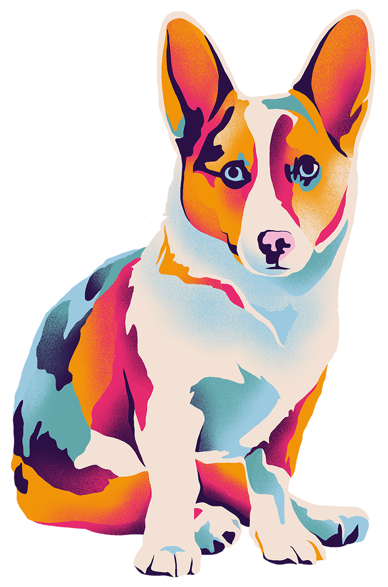 Colorful illustration of a dog