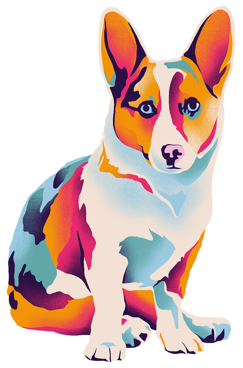 Colorful illustration of a dog