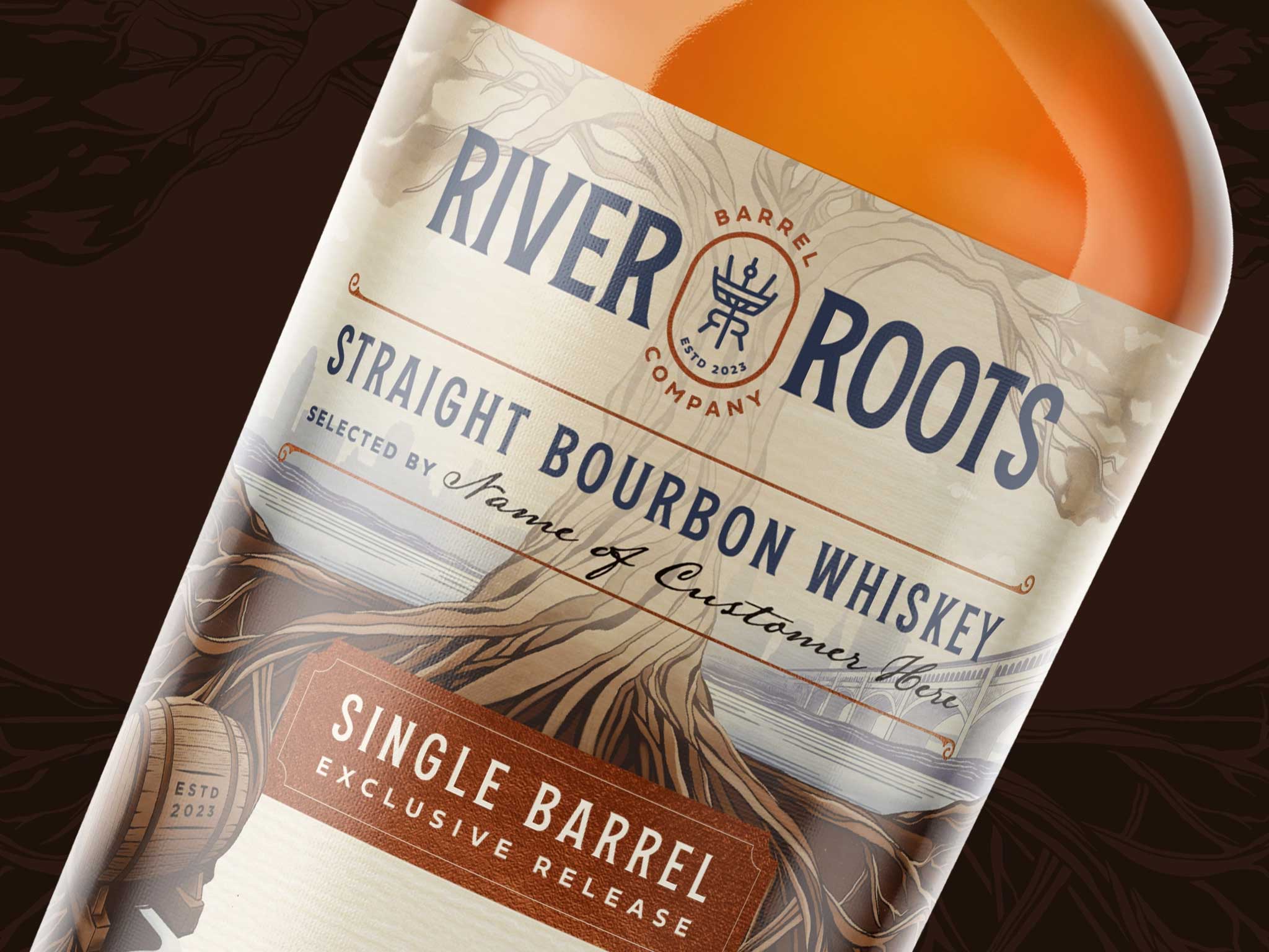 Close-up of a whiskey bottle label design