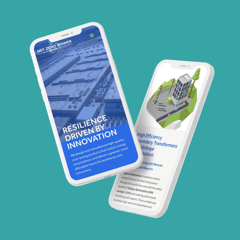 Website Redesign: Modern mobile app and website interface redesign for an innovation-driven brand displayed on smartphone mockups.